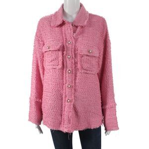Interdee Womens Collared Button Pink Long Sleeve Jacket Classic Size M